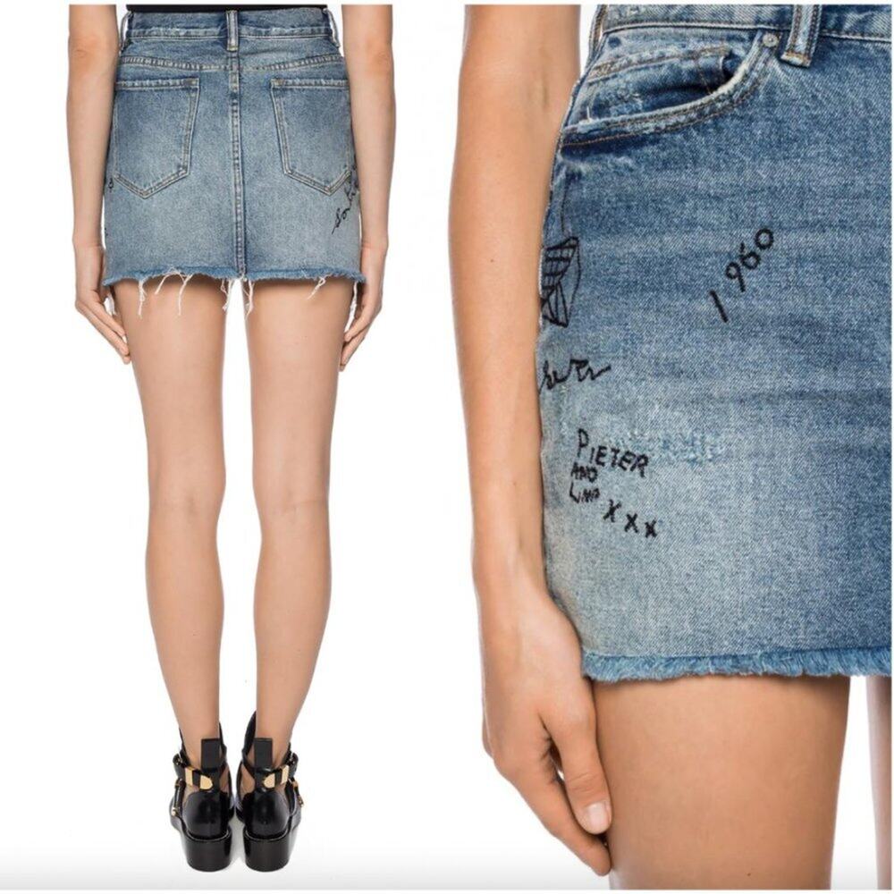 AllSaints Graff Embroidered Denim Mini Skirt - Picture 2 of 8